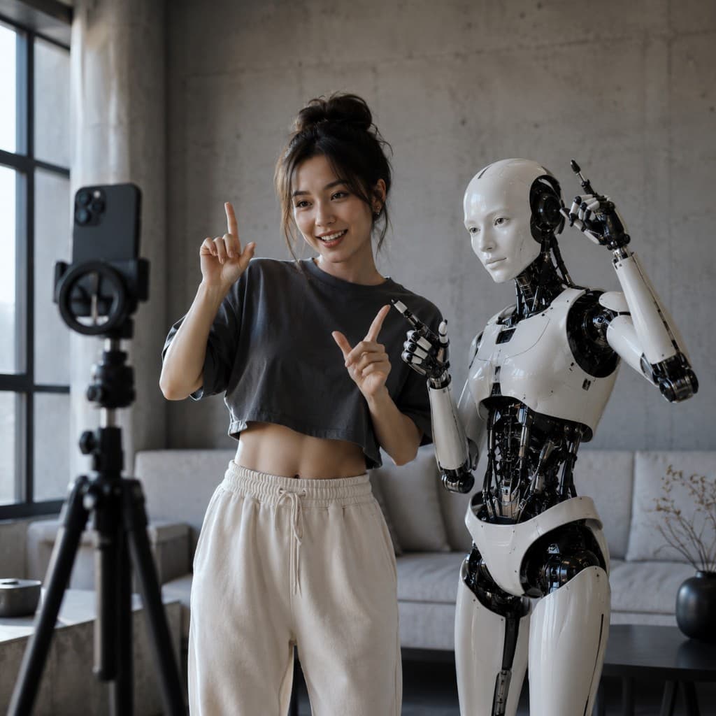 Creator filming with a humanoid robot