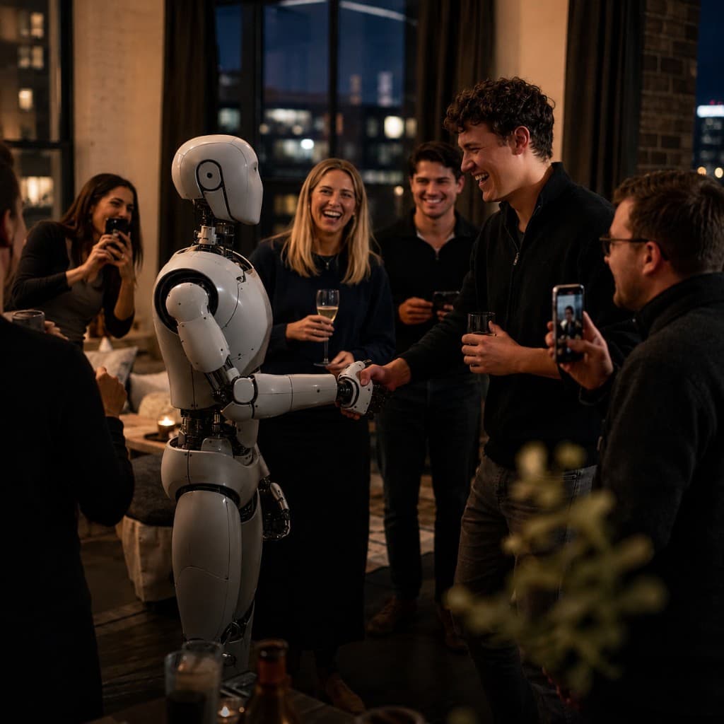 Robot greeting guests at a private party