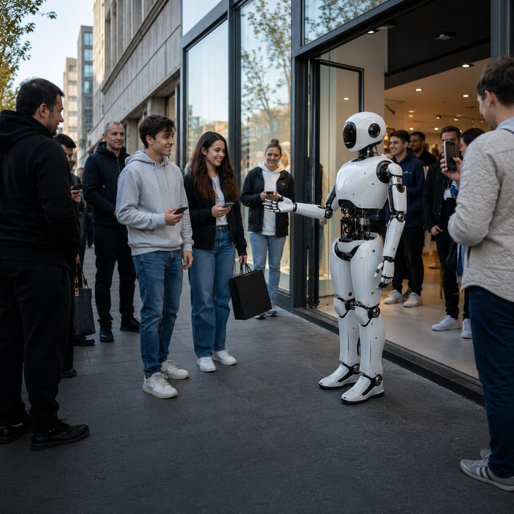 Robot drawing a crowd at a product launch