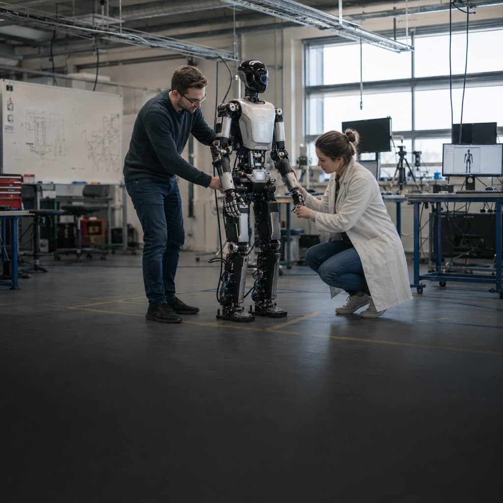 University lab working with a humanoid robot